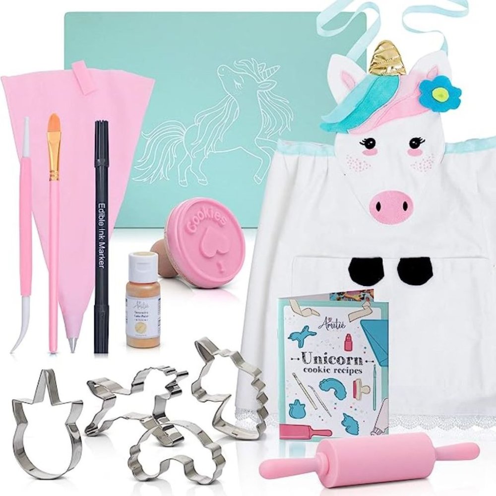 New- Kids Unicorn 14 pc Cookie Baking Set for Girls - Incl. Unicorn Apron